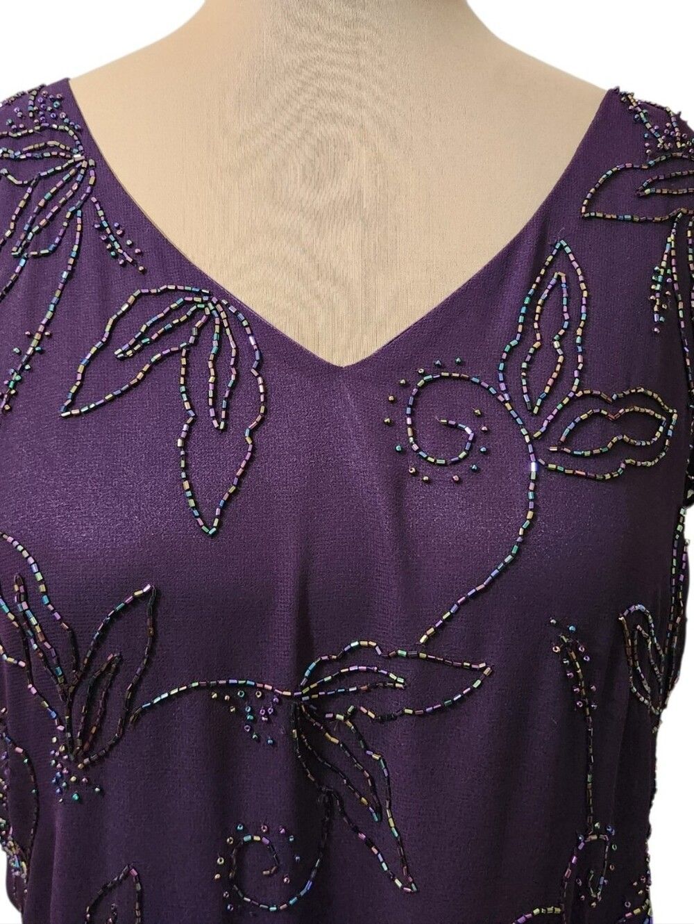 J KARA Purple Beaded Tiered Formal Midi Dress - Size 14W - Picture 5 of 14